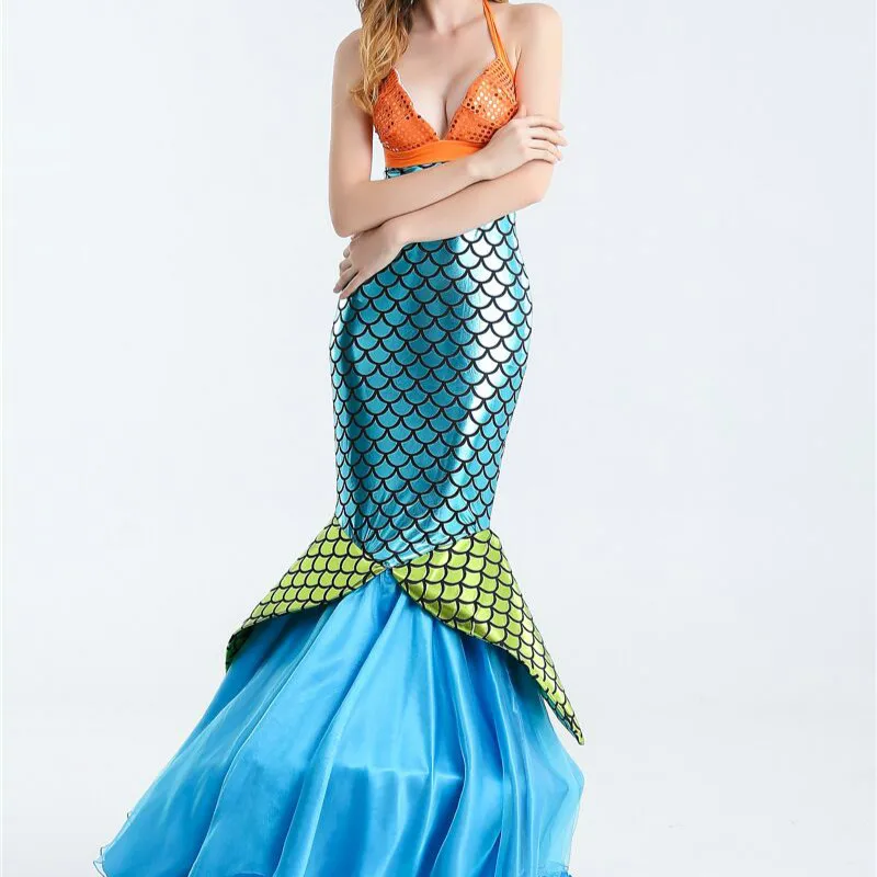 

New Sexy Mermaid Tail Costume Adult Blue Halloween Mermaid Cosplay For Fairy Tale Game Role Palying Uniforms Masquerade