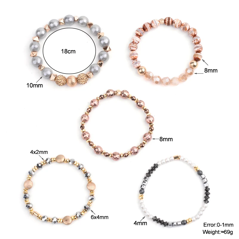 BOJIU 5 шт./компл. Многослойные натуральный камень женские браслеты эластичные винтажные женские ювелирные изделия кристалл Ag. Гематит Браслеты BCSET289