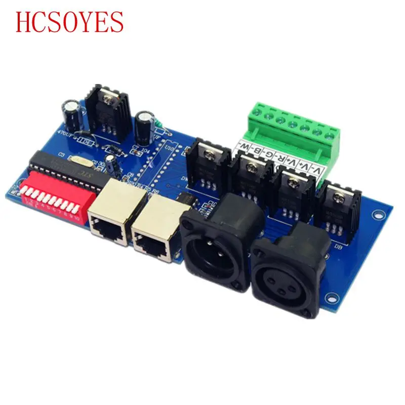 (1 шт./лот) 4 канальный 4A с интерфейсом RJ45 светодиодный контроллер RGBW DMX512 декодер