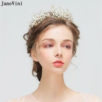 janevini fashion wedding crowns gold headband with pearls rhinestones princess tiaras headpiece bridal jewelry hair accessories