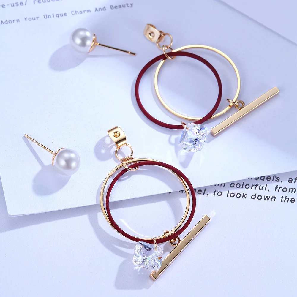 Viennois круглые серьги для Для женщин красные двойной круг квадрат циркон мотаться