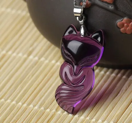 

NATURAL PRETTY amethyst quartz CRYSTAL carving pendant fox