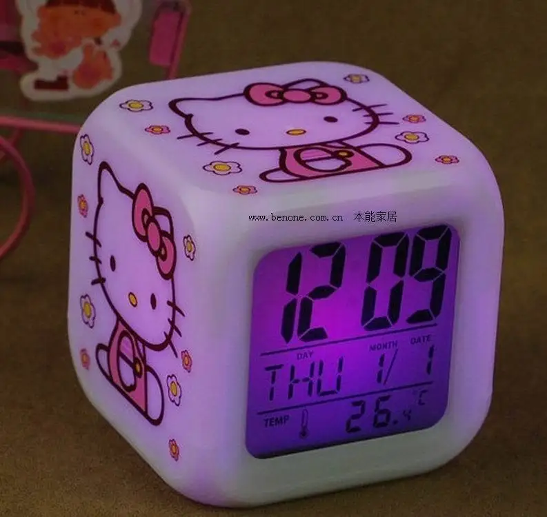 Новое поступление, 1 шт., будильник hello kitty, 7 цветов, светодиодные цифровые часы, милый мультяшный Будильник для детей