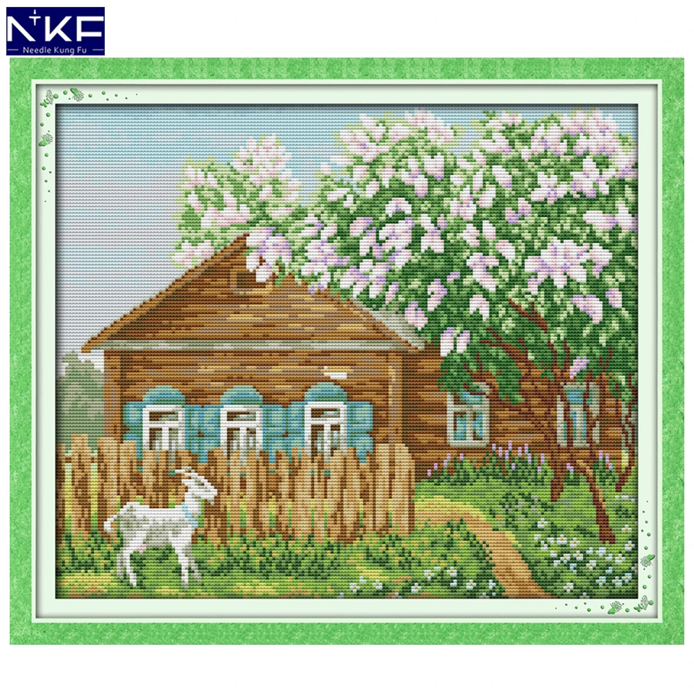

NKF Beautiful Home Stamped Cross Stitch Pattern DIY Kits Needlework Embroidery Set Chinese Cross Stitch for Home Decor