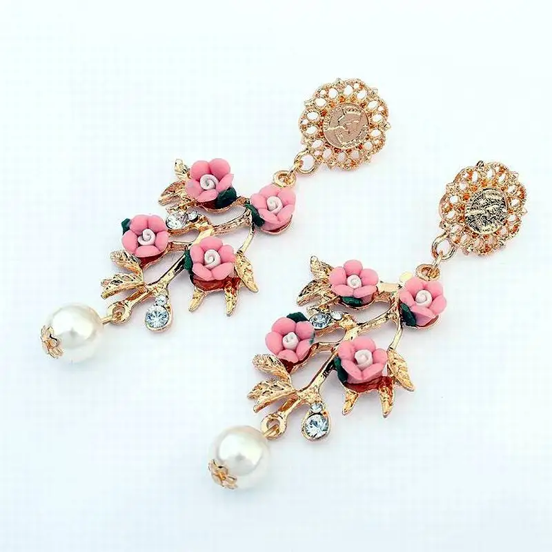 Винтажные серьги в стиле барокко с цветком для женщин белые и красные модные