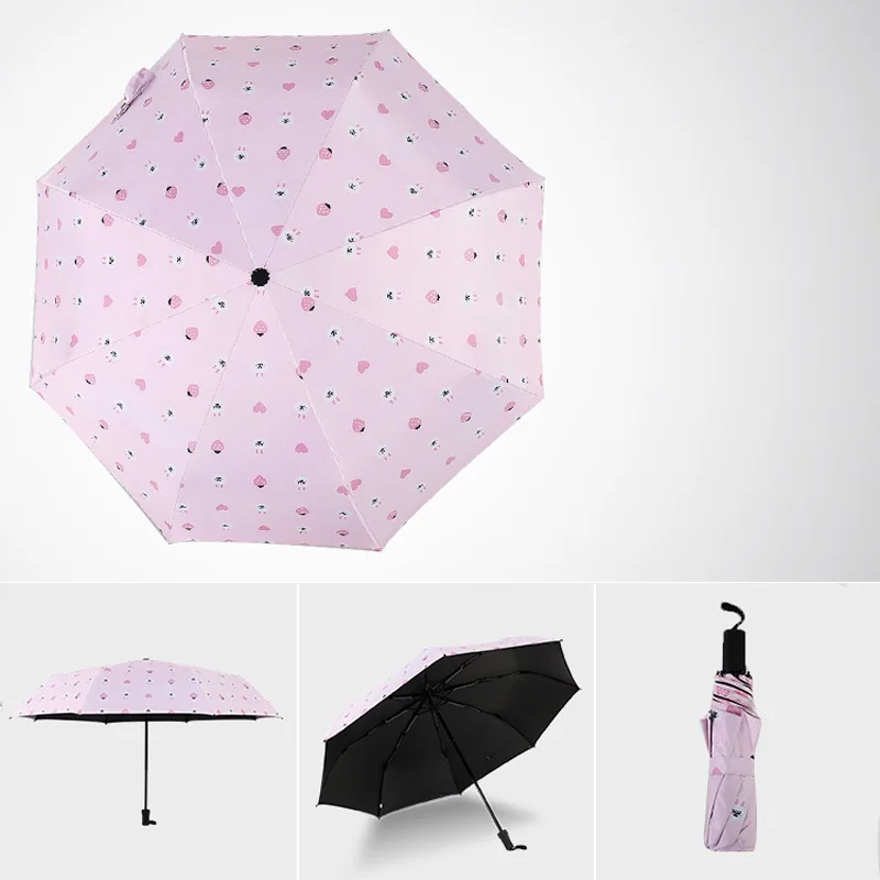 

Lovely Women's Umbrellas Rain Anti UV Sun Protection Ladies Parasol Female as Creative Gift Girls Yellow Three Folding Umbrella