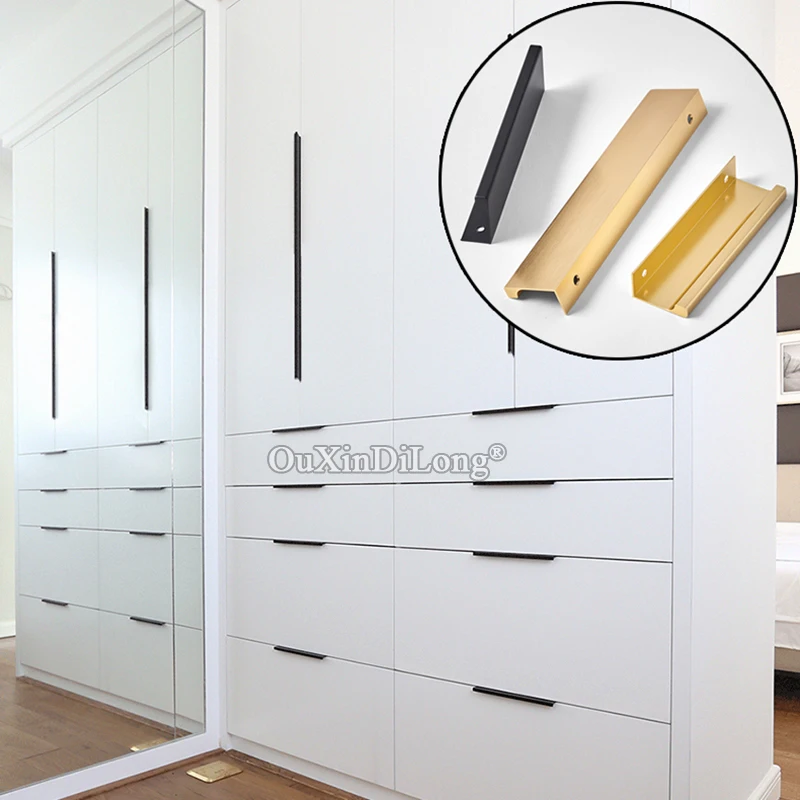 

Plus Length 10PCS European Invisible Kitchen Cabinet Door Handles Cupboard Wardrobe Drawer TV Cabinet Pulls Handles No Drilling