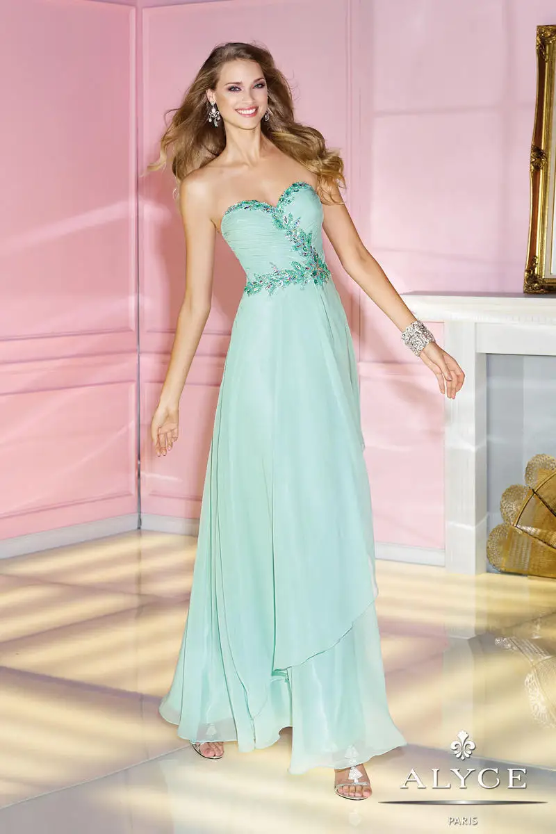 Free ShippingNew Fashion Sweetheart A Line Floor Length Mint Green Chiffon Prom Dresses 2014 Low Cut Back Evening Gowns | Свадьбы и