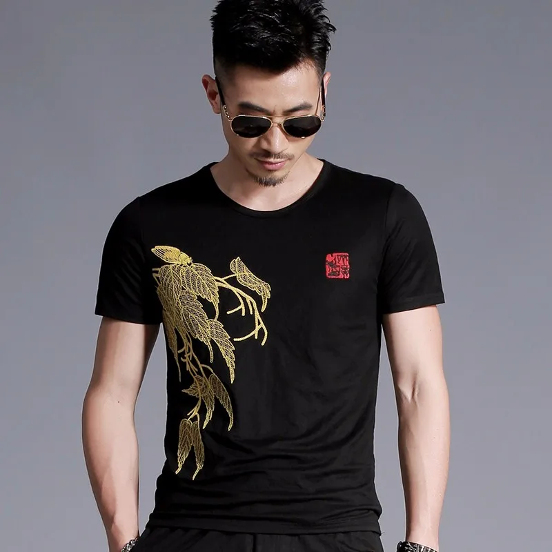 Летняя хлопковая Футболка с круглым вырезом Прямая поставка вышивкой в