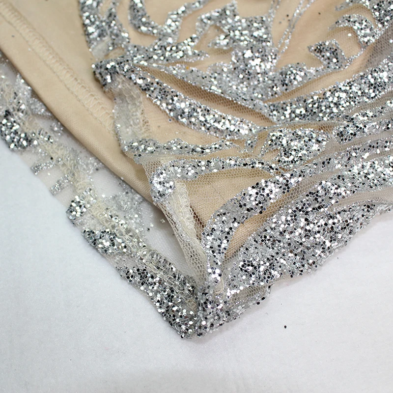 

Silver Glittered O Neck Elegant Evening Party Dresses Glitters Maxi Dresses Floor Length Dresses