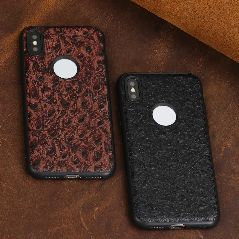 Натуральная кожа телефон чехлы для iPhone X 10 случае страуса логотип текстура