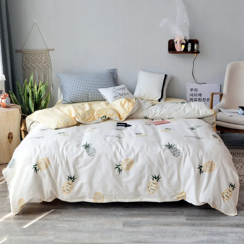 Pale Yellow Pineapple Pattern Cotton Duvet Cover Queen King Size Comforter With Zipper 1 Piece Single Double Quilt | Дом и сад