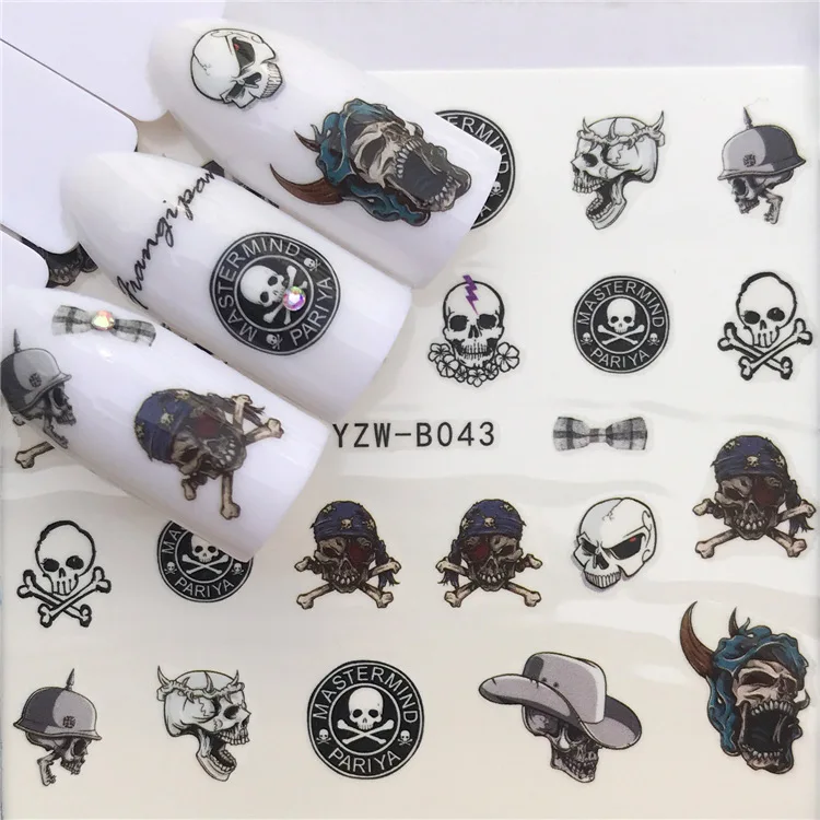 Nail sticker art decoration Hallowmas skull slider adhesive Water Transfer decals manicure lacquer accessoires polish foil | Красота и