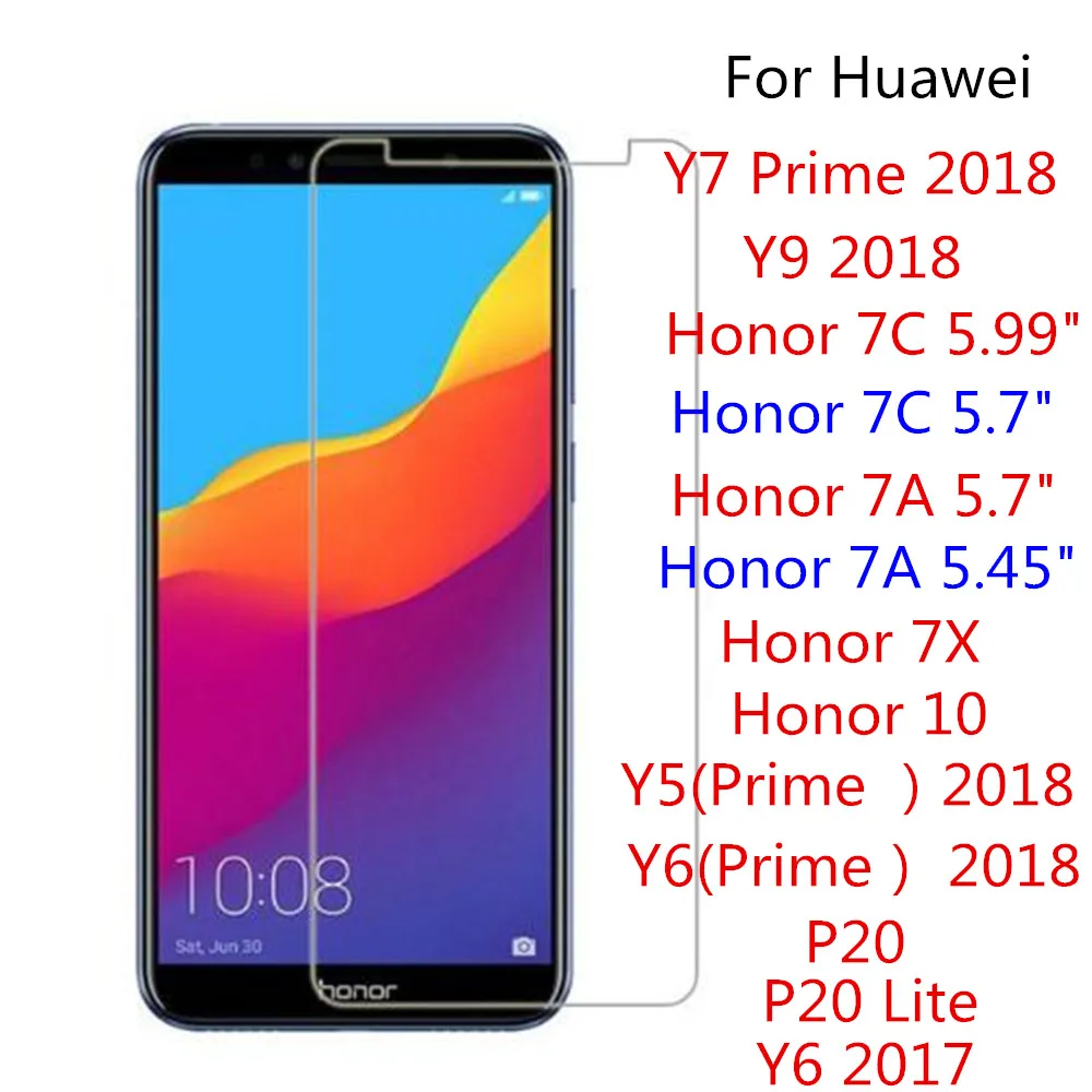 Закаленное стекло для Huawei P20 Lite Защита экрана Honor 10 7X 7C 7A Pro Y5 Y6 Y7 Prime Y9 2018 2017 защитная