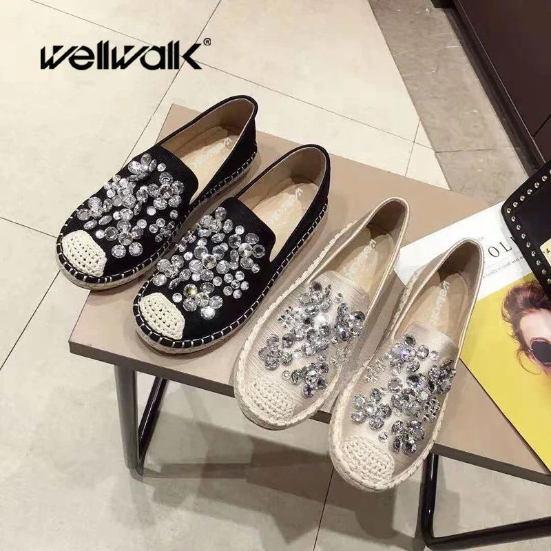 WELLWALK/Эспадрильи с украшением в виде кристаллов женская обувь на плоской подошве