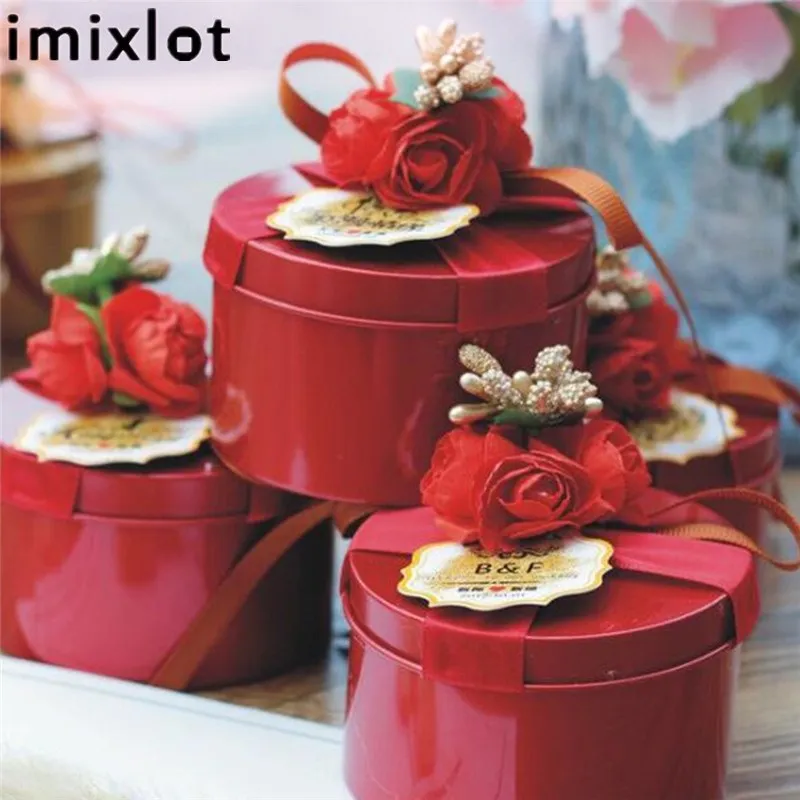 Imixlot 4 шт. креативная круглая жестяная коробка для свадебных конфет с красивыми