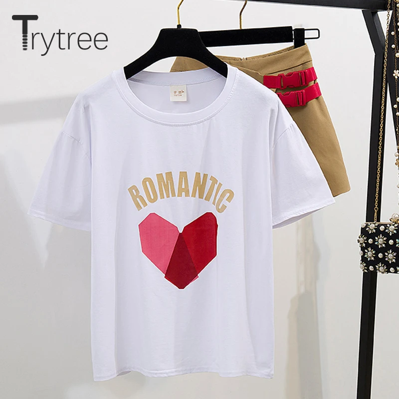 Trytree летний женский комплект из двух предметов Повседневный хлопковый топ с