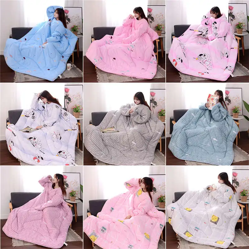 

Winter Comforters Autumn Lazy Quilt with Sleeves Family Blanket Cape Cloak Nap Blanket Dormitory Mantle Covered Blanket