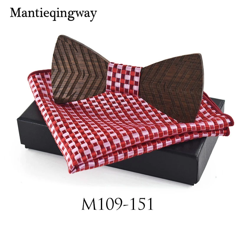 Mantieqingway MensWood Bowtie комплекты носовых платков для свадьбы деловая деревянная