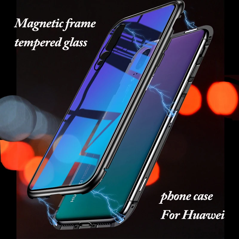 Магнитный адсорбционный чехол для телефона Huawei P20 pro из закаленного стекла с