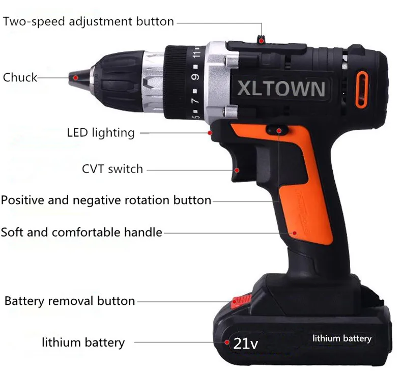 Xltown21v перезаряжаемая литиевая электрическая отвертка на батарейках