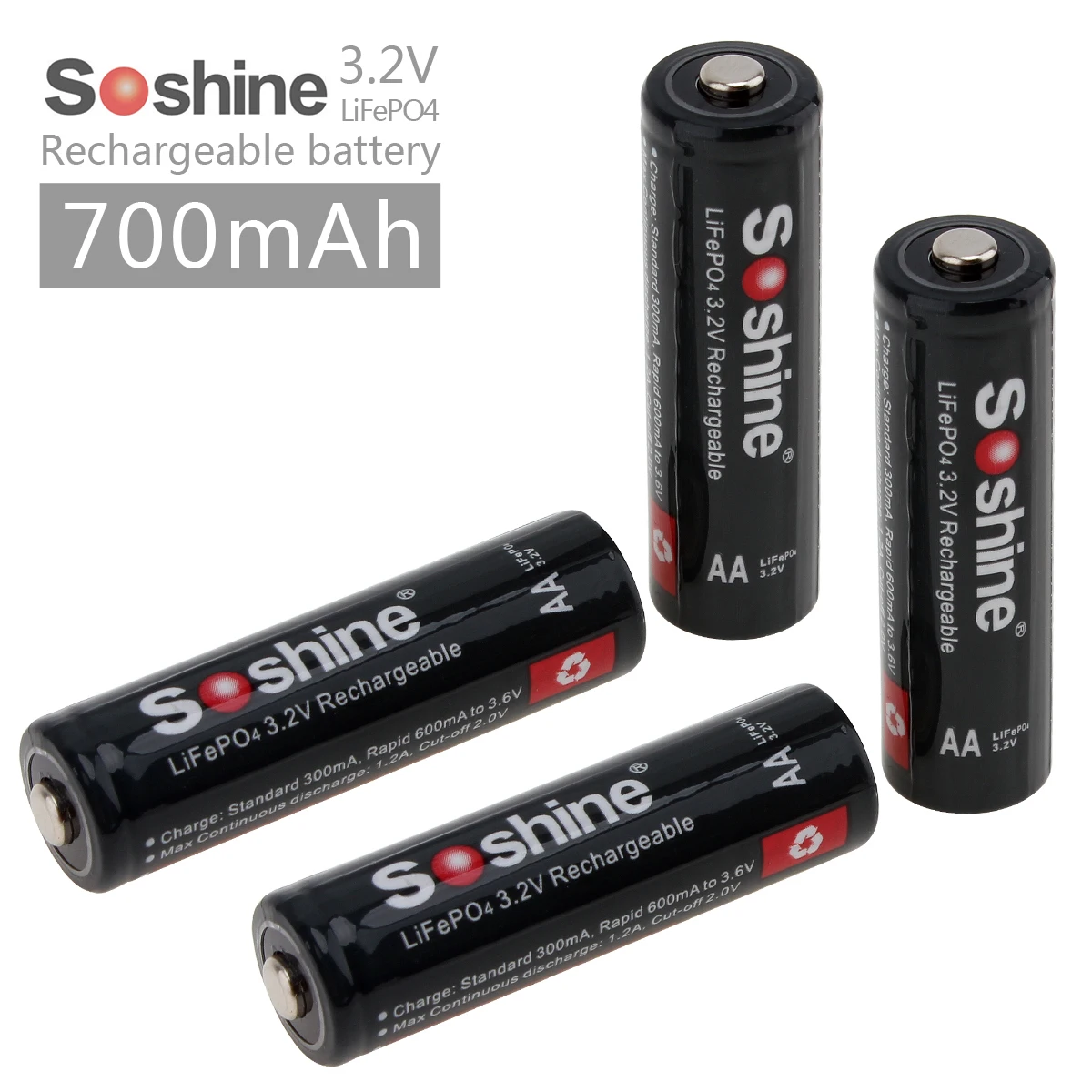 Soshine 4 шт. 3 2 в 700 мАч 14500 LiFePO4 перезаряжаемый аккумулятор AA и разъема + портативный