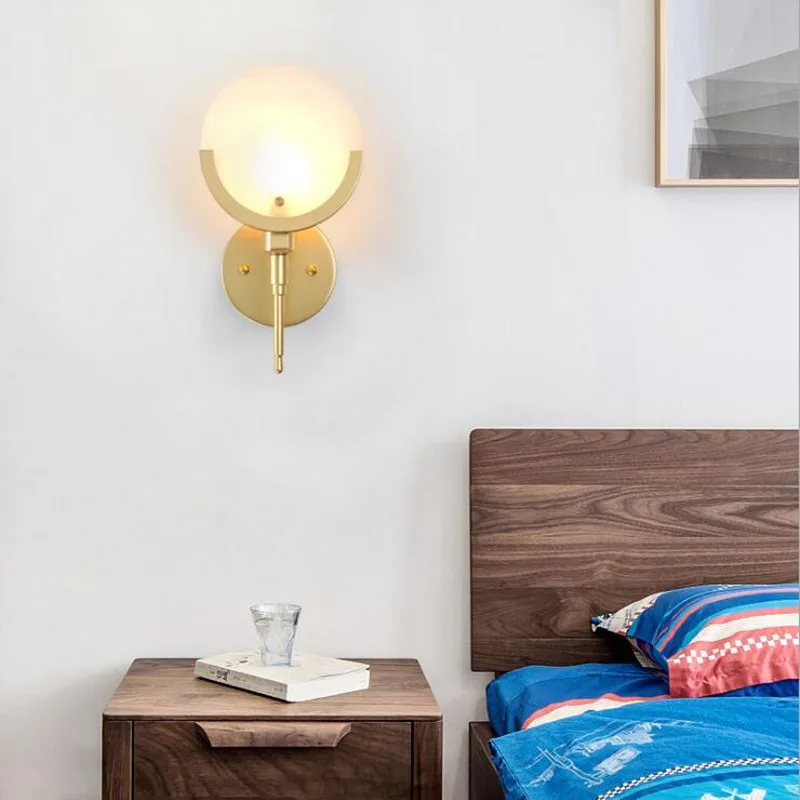 

Luminaire Nordic Modern Simple Round Marble LED Wall Lamp American Study Bedside Wandlamp Wrought Iron LED Wall Light Fixture