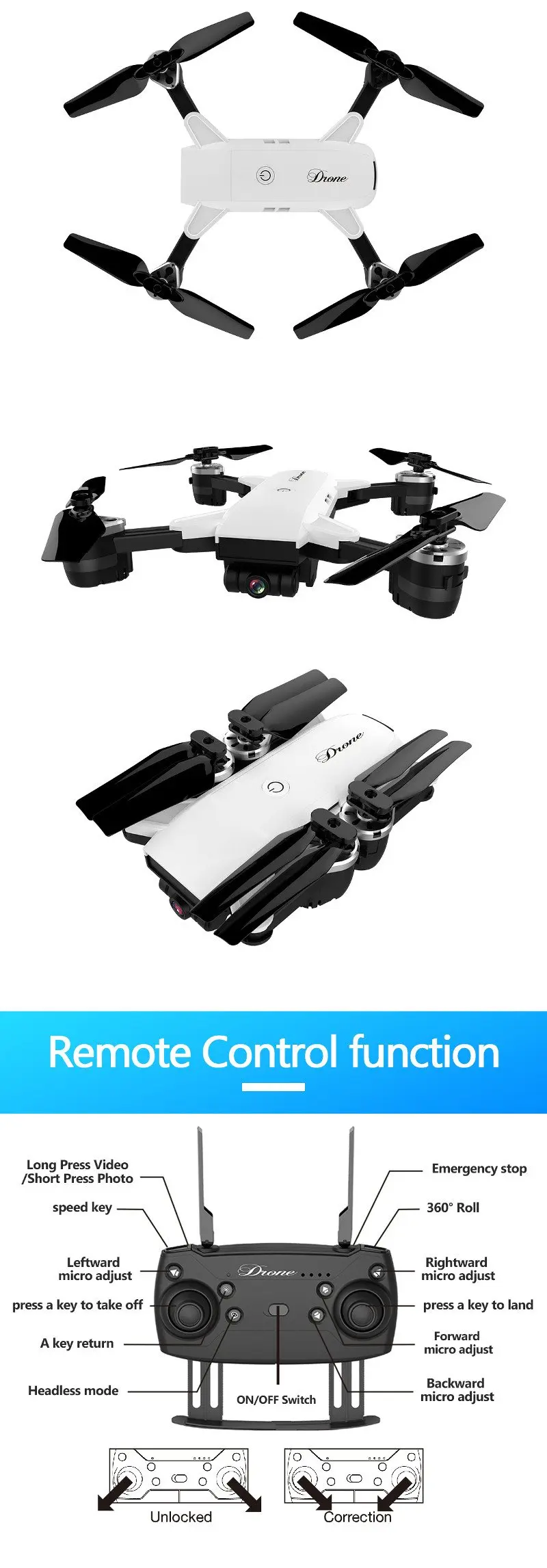 JDRC JD-20 JD20 Wi-Fi FPV с широкоугольной HD камерой Режим высокой фиксации складной рычаг RC Квадрокоптер RTF