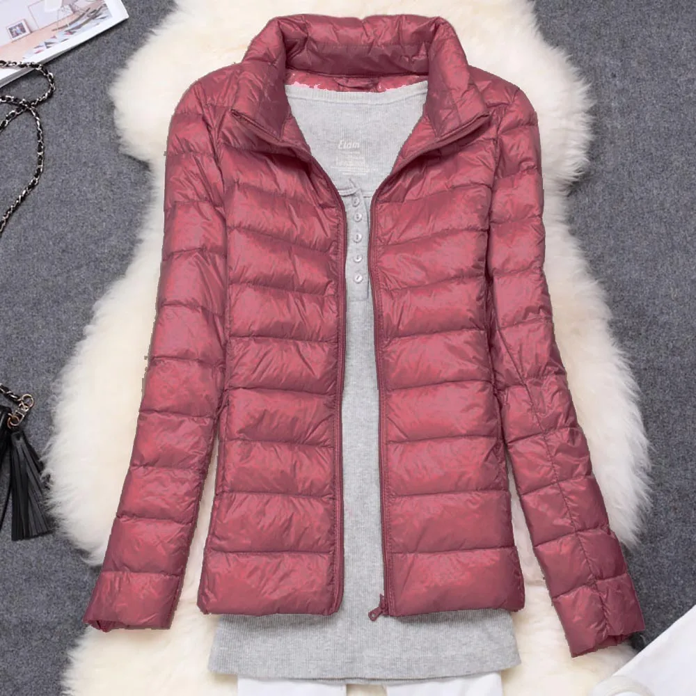 DarkPink Осенняя Женская куртка, зимнее пуховое пальто, пуховое пальто, базовая Черная куртка, оранжевая, розовая женская меховая короткая парка с карманами - Цвет: DarkPink