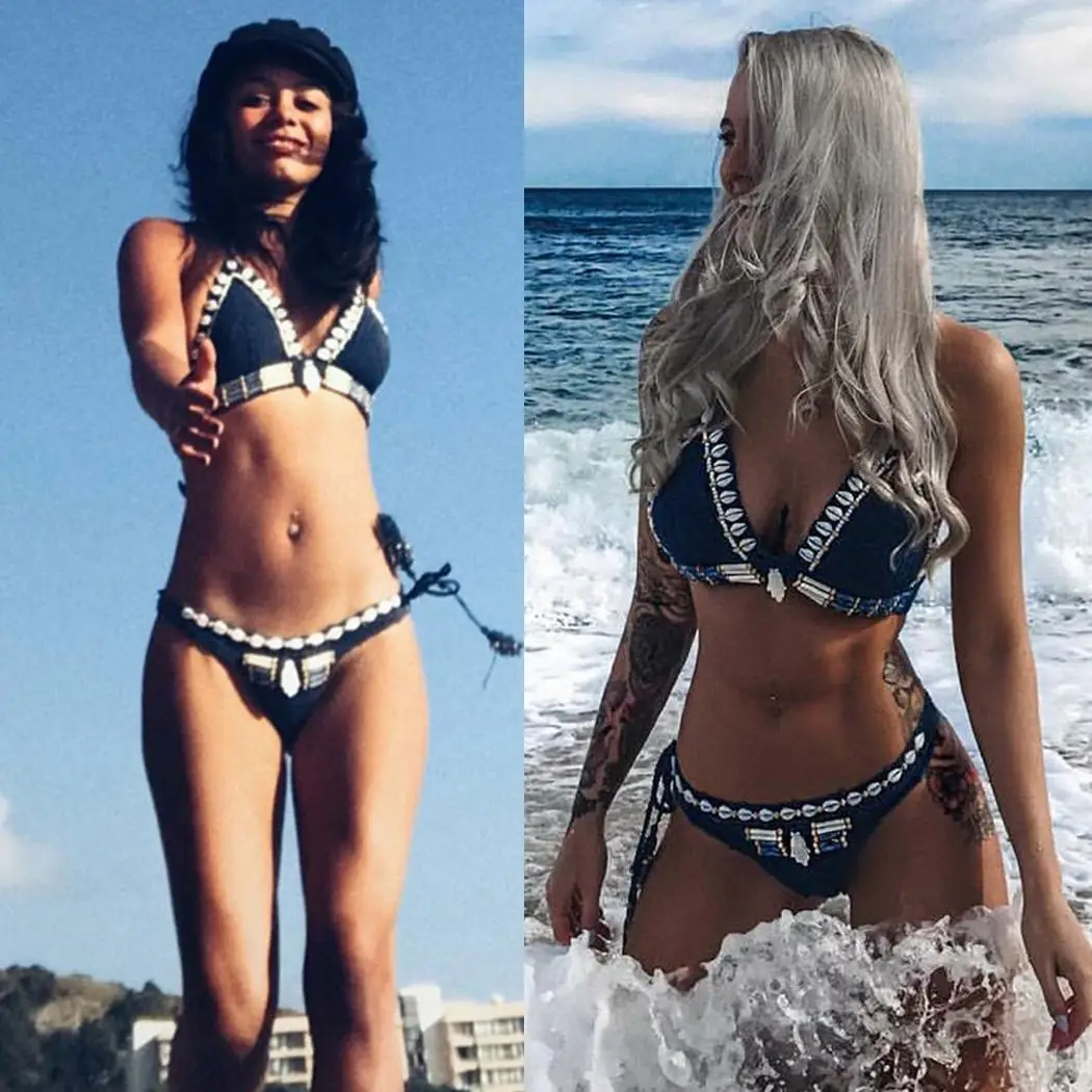 Women Casual Halter Sleeveless Knitted Shell Loose Decor Short Two-Piece Summer No Swimming Wear Swimsuit |