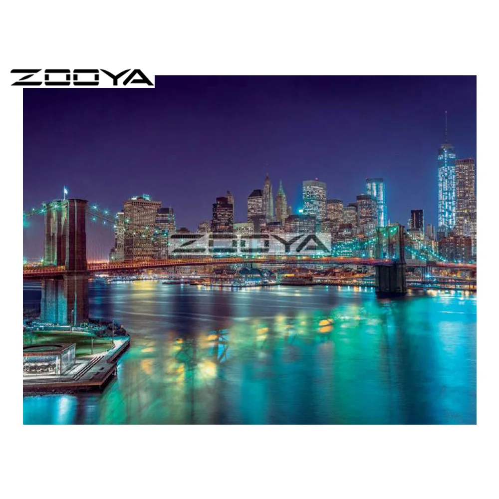 ZOOYA 5D DIY Алмазная городская перемычка шоссе ночная версия вышивка крестиком