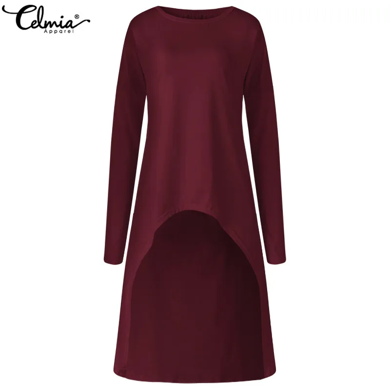 Women Fashion Solid Long Sleeve Blouses Ladies Casual O-Neck Asymmetrical Tops Shirt Elegant Streetwear Blusas Femininas |