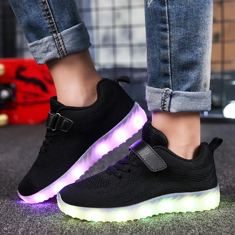 2018 Autumn Children Led Shoes Breathable Fashion Light Up Sneakers with USB Charging Boys/girls Casual Luminous Kids | Детская одежда