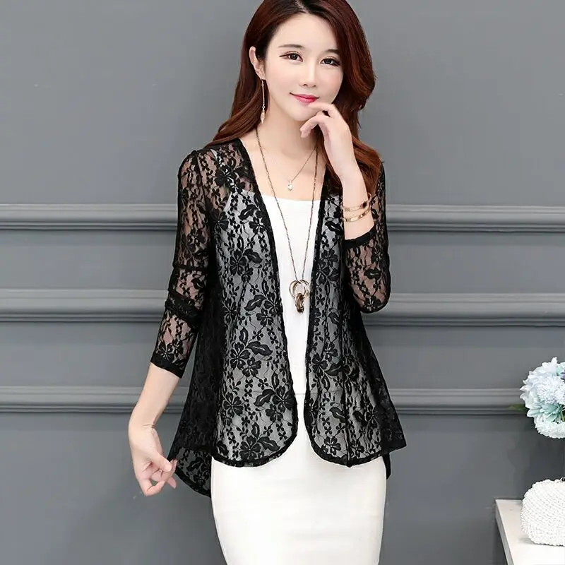 Женская кружевная шаль тонкий кардиган с длинным рукавом Солнцезащитная одежда