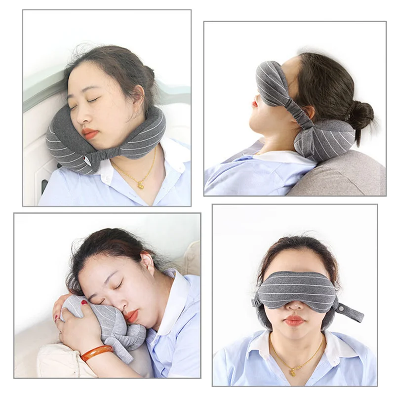 2 in 1 Comfortable U-Shape Pillow for Airplane Neck Pillow with Sleeping Eye Mask Eyeshade Cover Travel Accessories Home Textile