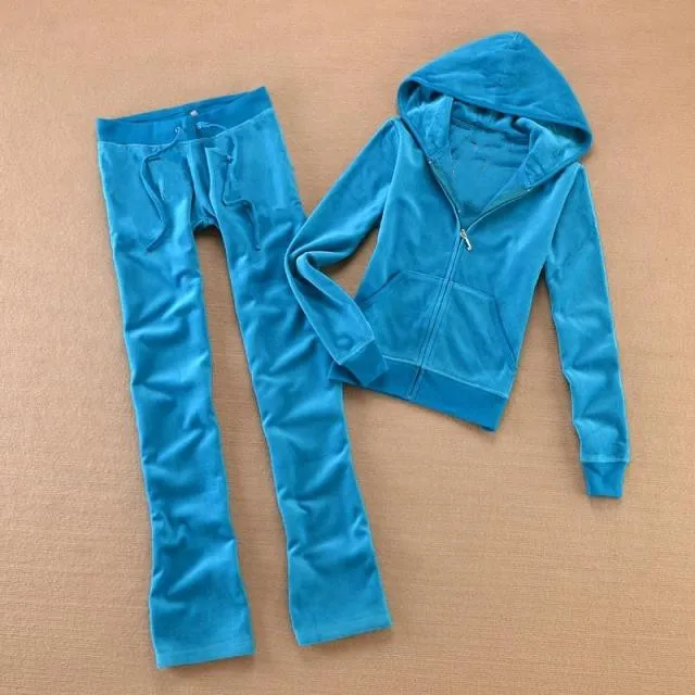 Lake blue Брендовые бархатные женские тканевые спортивные костюмы Велюровый костюм женский спортивный костюм толстовки и штаны Красный Синий Темно-зеленый - Цвет: Lake blue