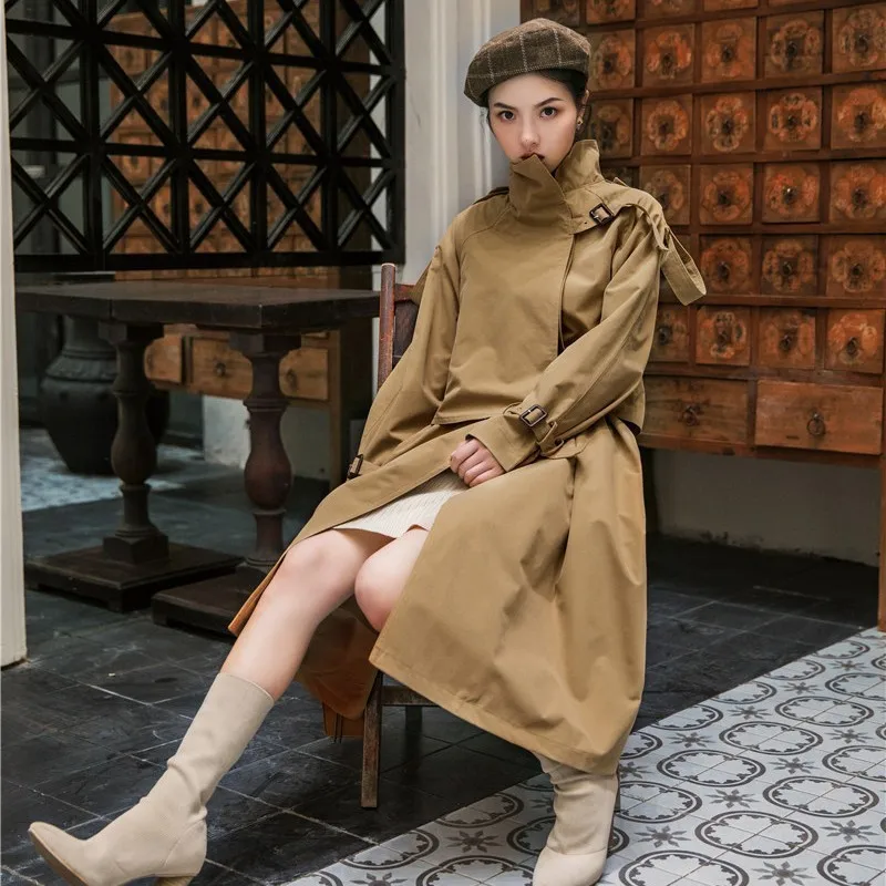 TWOTWINSTYLE нерегулярные тренчи для женщин однотонные тонкие с длинным рукавом