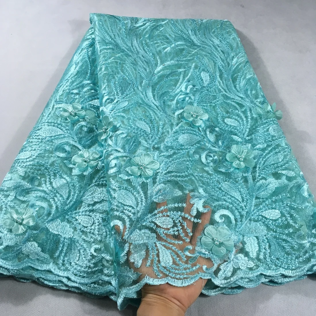 

Hot Sale Teal French Lace Fabric 2019 African Lace Material Embroidery Nigerian Lace Fabric High Quality Lace For Party LHX11G