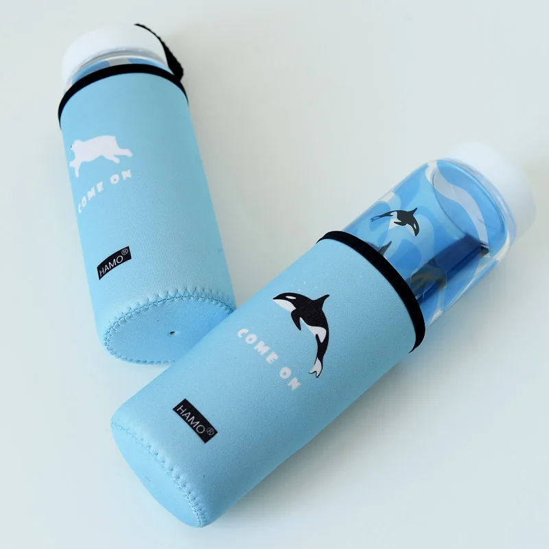 Ocean 2PCS Set Творческий Сиба ину стеклянная бутылка для воды с рукавом 475 мл милые лося белка Бутылки Кемпинг Спортивная бутылка Тур посуда для напитков Прямая поставка - Цвет: Ocean 2PCS Set