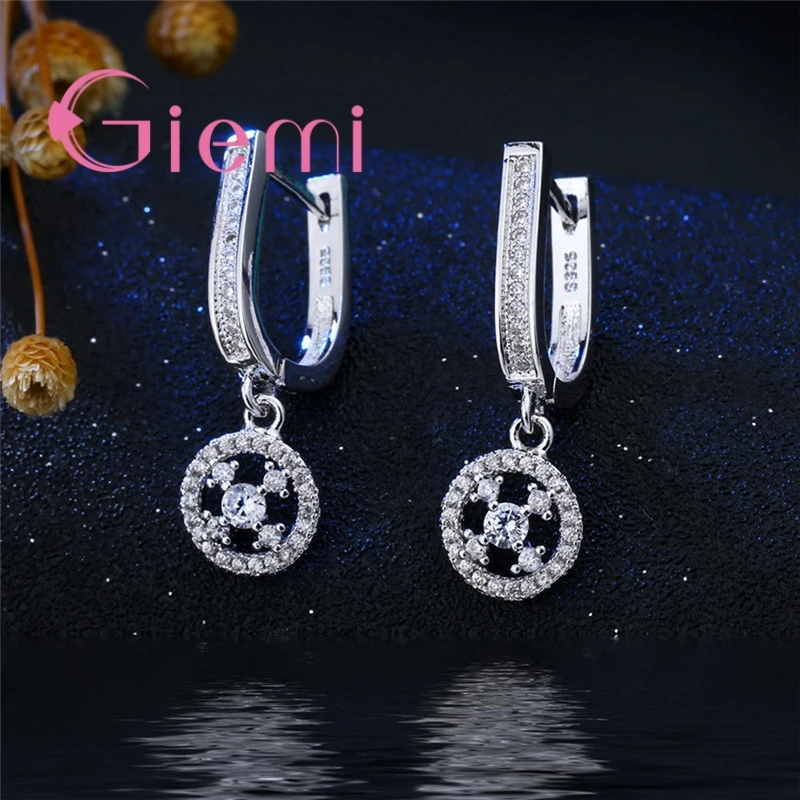 

New Arrival Super Shiny Cubic Zircon Elegant Earrings+Crystal Pendants Necklace Sets 925 Sterling Silver For Women Gift
