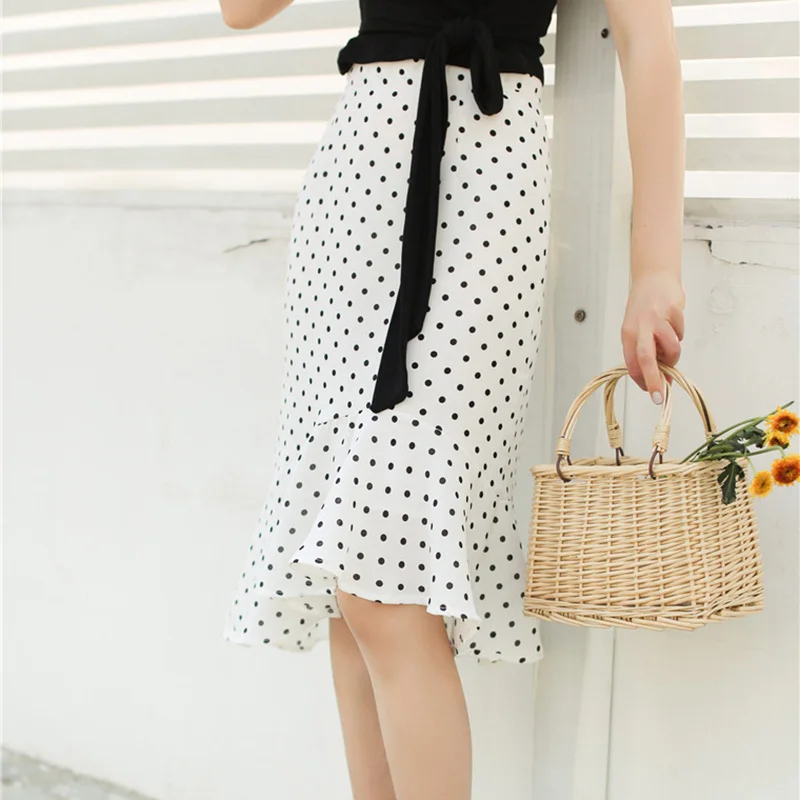 Heydress 2019 summer vintage polka dot asymmetrical ruffles trumpet mermaid ladies skirts high waist knee length women | Женская одежда