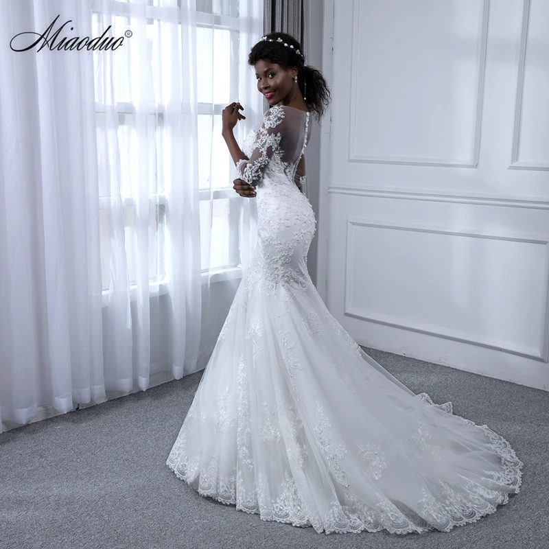 Miaoduo Vestido de Noiva манга Longa Русалка жемчужные кружевные свадебные платья Сексуальное