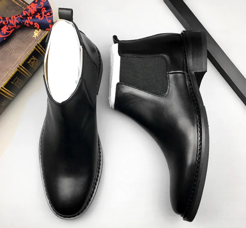 Мужские Ботильоны из натуральной кожи с круглым носком на резинке |