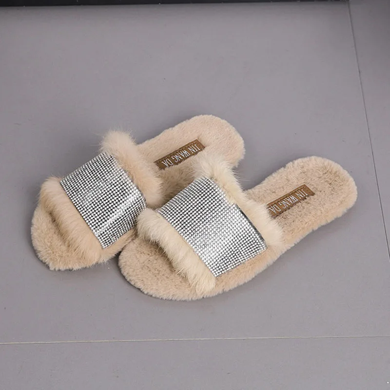 Тапочки с натуральным кроличьим мехом Женские сандалии Коллекция 2018 года Сезон