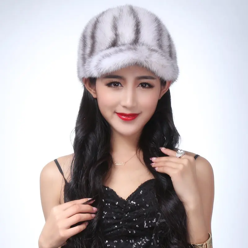 LIYAFUR новые женские 100% натуральный мех норки зимние шапки козырек теплые