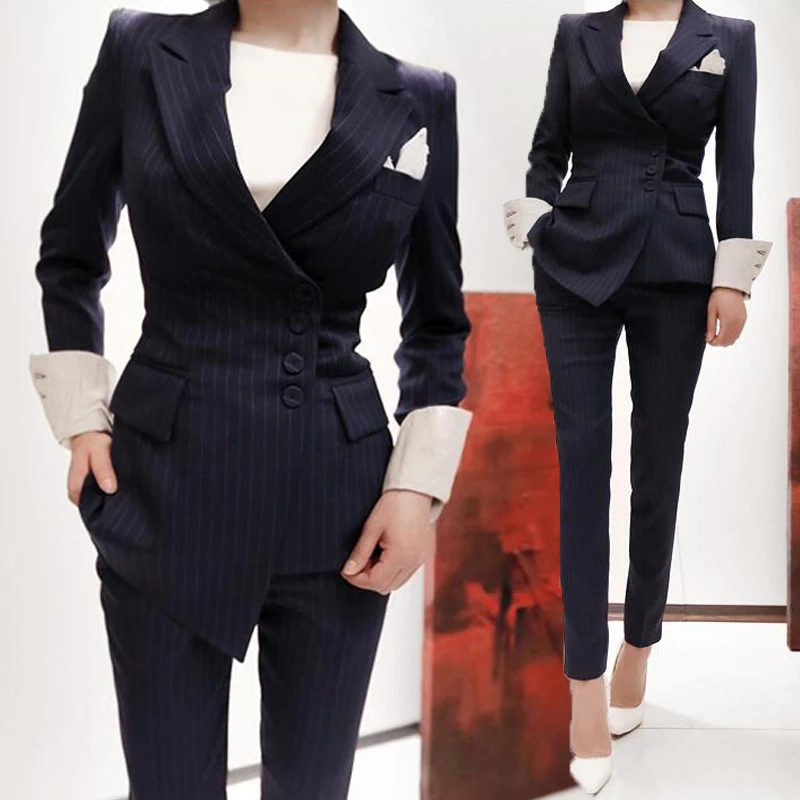 New Spring Fashion suits Women's Pants Suits Striped Slim Blazer Coat blazer jacket for women 2 Pieces Set women's suits