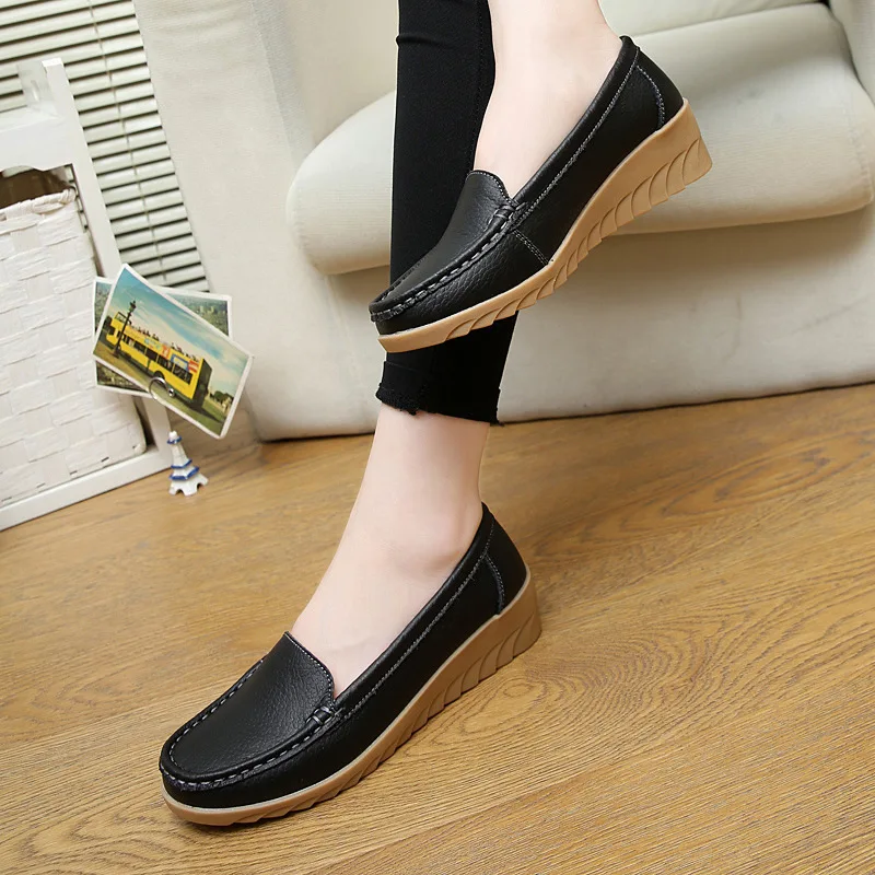A Genuine leather fashion women flat shoes female casual loafers slip on size 35-40 | Обувь