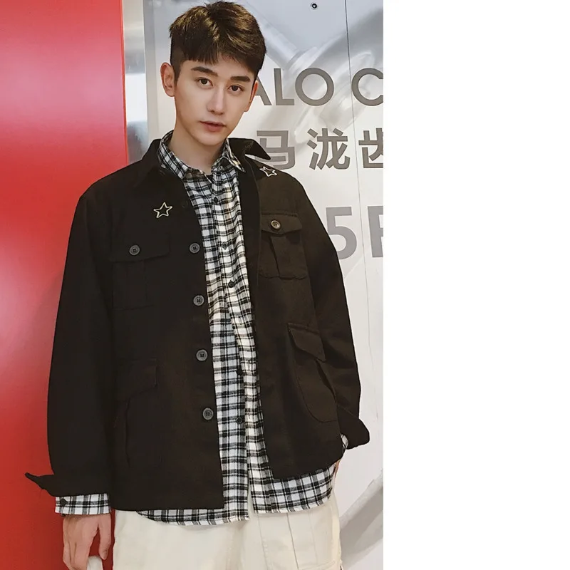 2018 весна и осень Для мужчин новая японская вышивка лацкане пиджака молодежная