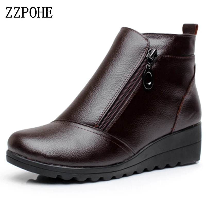 ZZPOHE/женские зимние ботинки модные женские ботильоны из натуральной кожи на