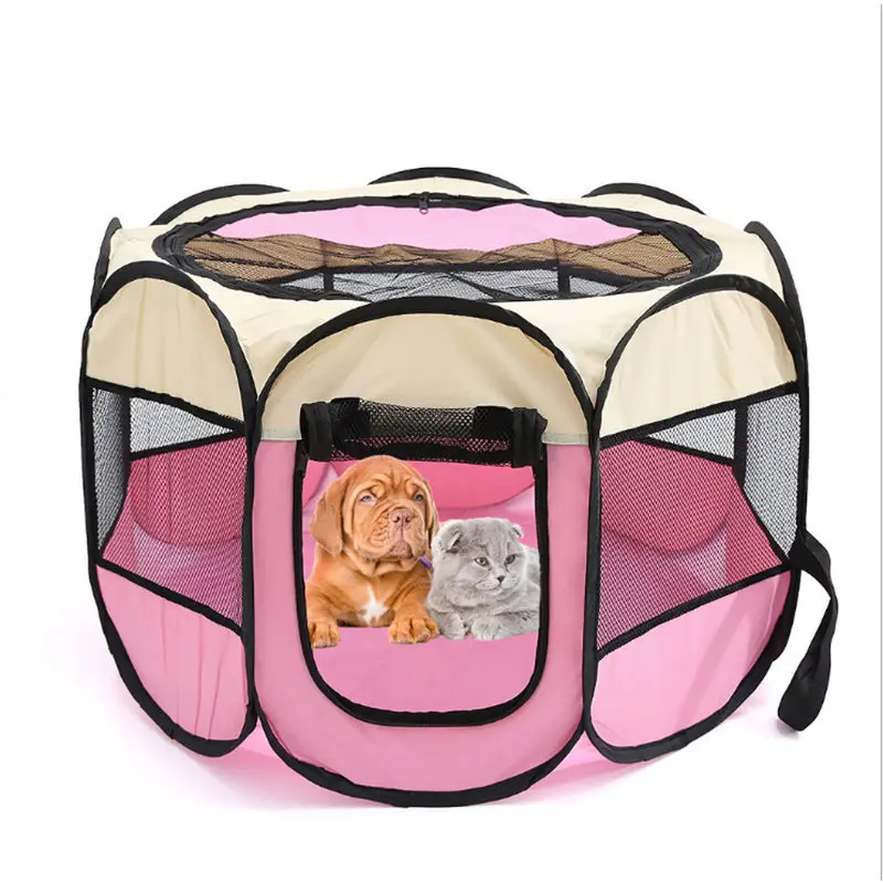 Beige Pink Портативный складной домик для животных, собачья будка с восьмиугольной забор клетка шатер для собак для котов манеж щенок питомник легко Управление зоотовары 8 цветов - Цвет: Beige Pink